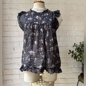 Ulla Johnson Black Floral Blouse sz 6